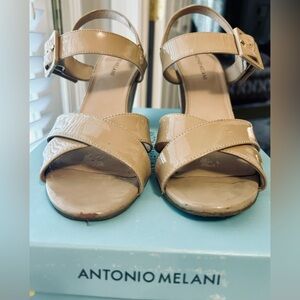 ANTONIO MELANI Tan Patent Wedges